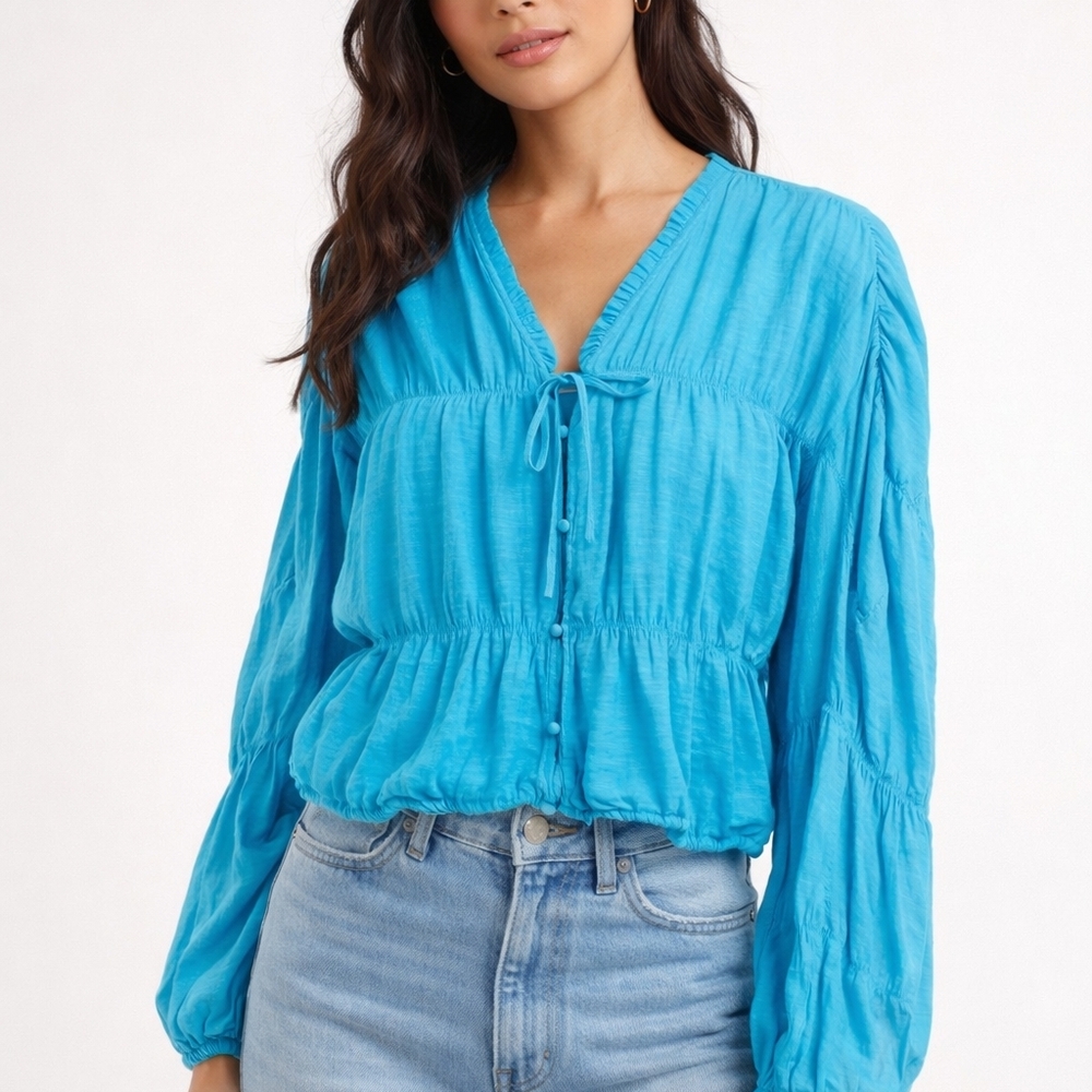 Versona Sky Blue Blouse with Button Front